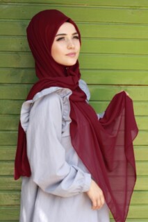 Plain Chiffon Shawl Claret Red - 100285447 - 