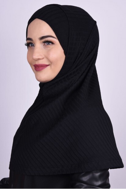 Cross Bonnet Knitwear Hijab Black - 100285231 - 