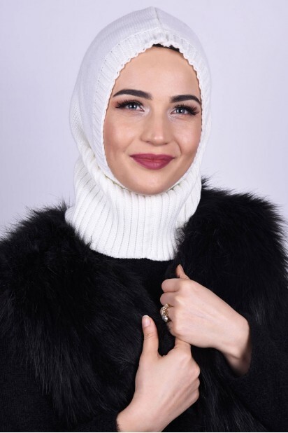 بيريه صوف محبوك أبيض - Hijab