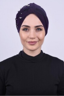 بونيه ملفوفة باللؤلؤ ارجواني - Hijab