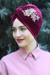 Velvet Sequined Vera Bonnet Claret Red - 100285070 - 