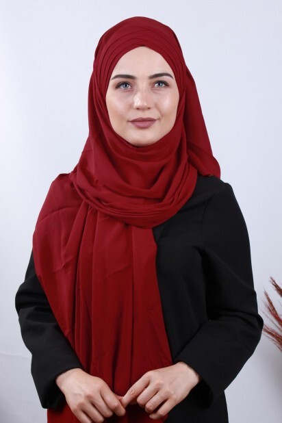 4 Châle Hijab Drapé Rouge Bordeaux - Hijab