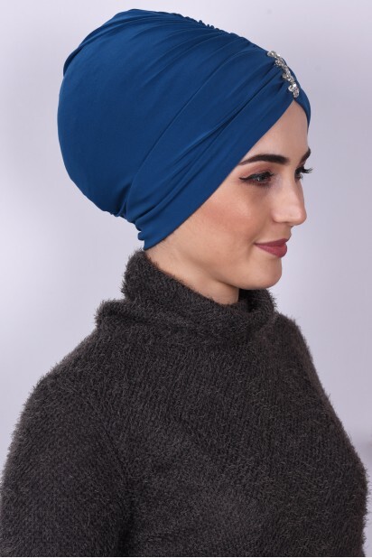 Stone Pleated Cap Petrol Blue - 100285026 - 