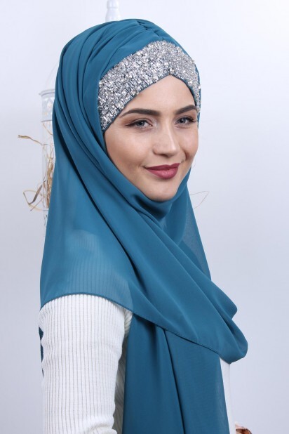 Stone Design Bonnet Shawl Petrol Blue