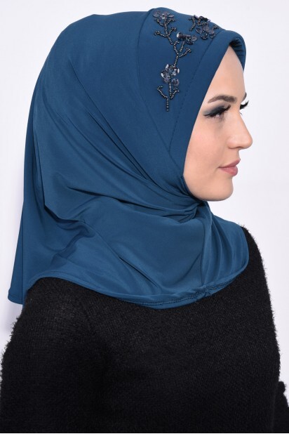 Practical Sequin Hijab Petrol Blue - 100285512 - 