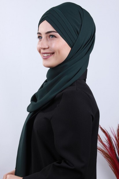 4 Draped Hijab Shawl Dark Emerald Green - 100285081 - 