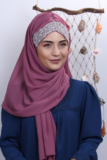 شال بتصميم حجر بونيه وردي مجفّف - Hijab