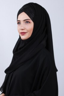 شال بتصميم متقاطع بثلاثة خطوط بلون فضي ، أسود - 