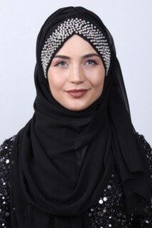 شال بتصميم حجر بونيه أسود - Hijab