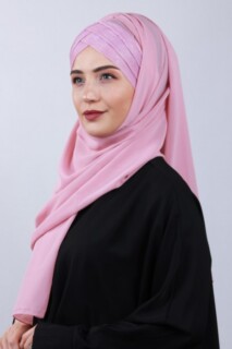 Châle Croisé 3 Rayures Pailleté Rose Poudré - 