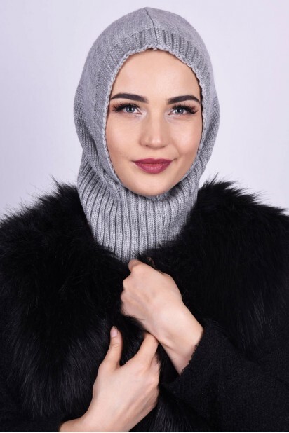 قبعة صوف محبوك باللون الرمادي - Hijab