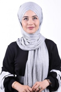 Hijabs Cross Style - Combed Cotton 3-Striped Shawl Gray Melange - 100285205 - Hijab