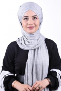 Combed Cotton 3-Striped Shawl Gray Melange - 100285205 - 