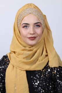 شال بتصميم ستون بونيلي ذهبي أصفر - Hijab