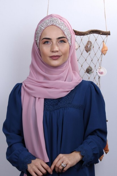 Stone Design Bonnet Shawl Powder Pink - 100282995 - Hijab