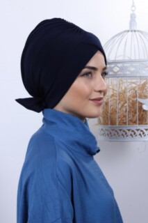 Double-Sided Bonnet Navy Blue with Bow