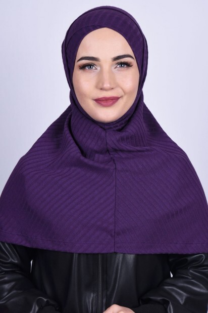 Cross Bonnet Knitwear Hijab Purple - 100285229