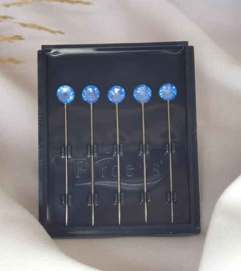 Crystal hijab pins Set of 5 Rhinestone Luxury Scarf Needles 5pcs pins - Bright Blue - 100298889