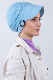 قبعة مزينة بإبزيم أزرق فاتح - Hijab