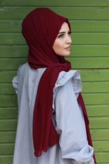 Plain Chiffon Shawl Claret Red - 100285447 - 