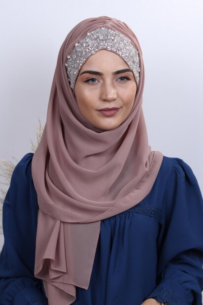 Stone Design Bonnet Shawl Light Mink - 100282989 - Hijab