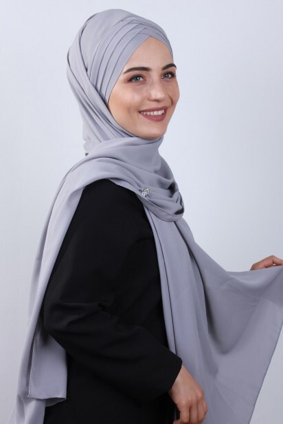 4 Draped Hijab Shawl Gray - 100285078 - 