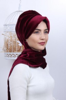Velvet Shawl Hat Bonnet Claret Red - 100283146 - 