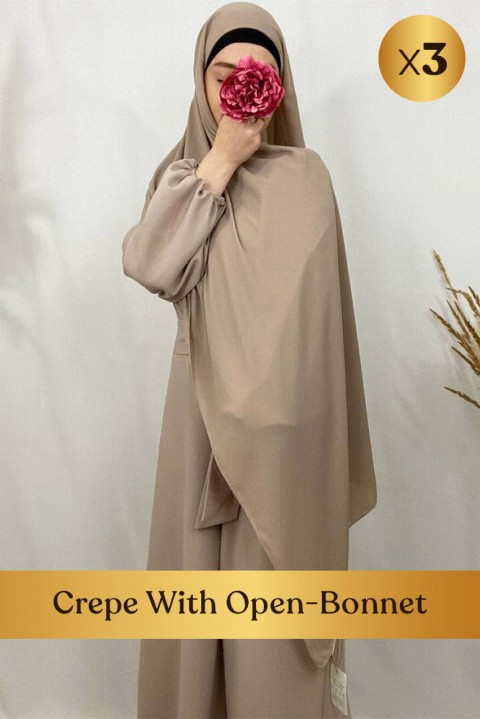 كريب مع بونيه مفتوح - ۳ عدد بالكرتون - Hijab