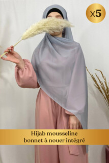 Hijab mousseline bonnet à nouer intégré - En box 5 pièces