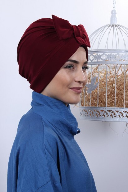 Bowtied Double-Sided Bonnet Claret Red - 100285279 - 
