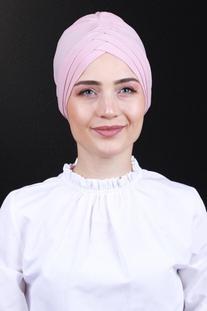 Bonnet Double Face 3 Rayures Rose Poudré - Hijab