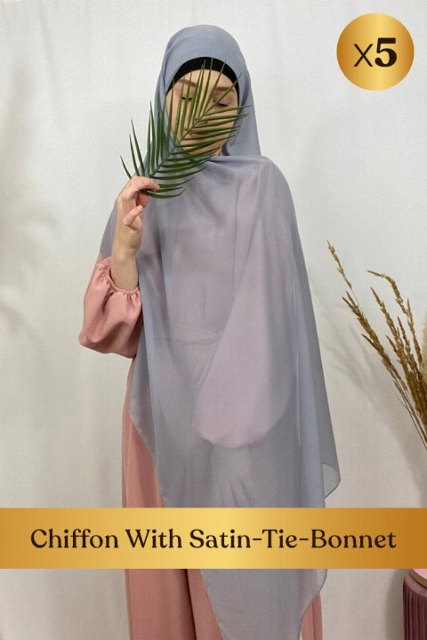 Promotions Box - Hijab mousseline , bonnet à nouer intégré intérieur satin  - en box 5 pièces - Hijab
