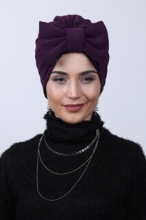 Two-Way Bonnet Purple With Filled Bow