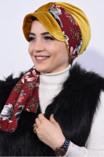 Velvet Scarf Hat Bonnet Mustard Yellow - 100283115 - 
