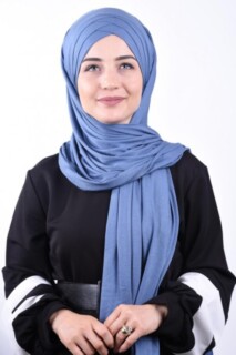 Hijabs Cross Style - Combed Cotton 3-Striped Shawl Indigo - 100285209 - Hijab