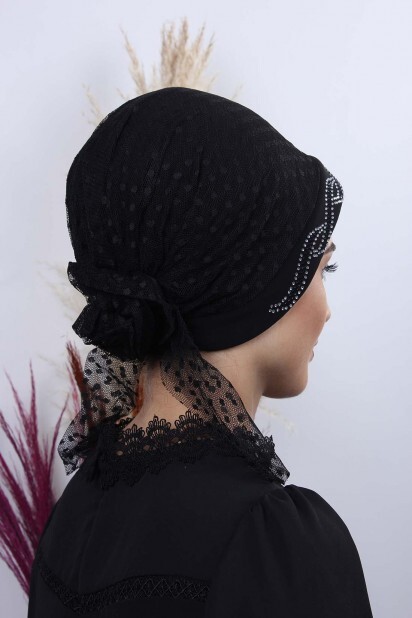 Tulle Polka Dot Leaf Bonnet Black - 100285042 - 