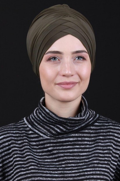 بونيه كاكي مزدوج الجوانب بثلاثة خطوط - Hijab
