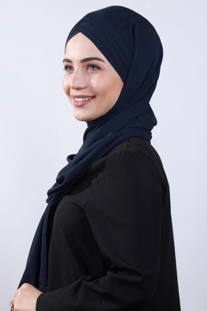 4 Draped Hijab Shawl Navy Blue - 100285082 - 