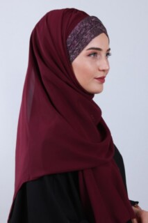 Châle Croisé 3 Rayures Pailleté Prune - 