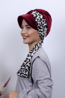 Velvet Scarf Hat Bonnet Claret Red