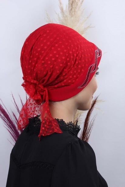 Tulle Polka Dot Leaf Bonnet Red - 100285039 - 