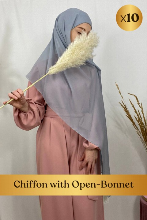 Hijab mousseline bonnet tube  intégré  - en box 10 pièces - 