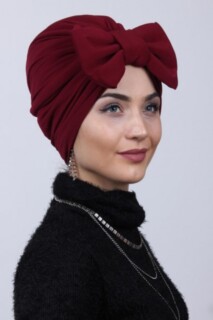 Papyon Model Style - بونيه مزدوج الاتجاه أحمر كلاريت مع فيونكة مملوءة - Hijab