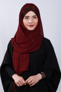 Hijabs Cross Style - شال فضي بثلاثة خطوط متقاطعة أحمر كلاريت - Hijab