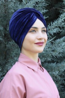 Velvet Sequined Vera Bonnet Navy Blue - 100285060 - 