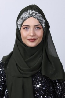 شال بتصميم ستون بونلي أخضر كاكي - Hijab