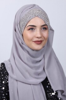 شال بتصميم حجر بونيه رمادي - Hijab