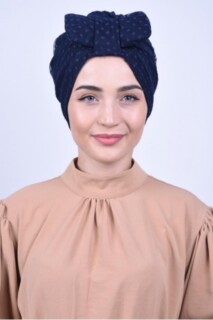 Papyon Model Style - الدانتيل القوس بونيه الأزرق الداكن - Hijab