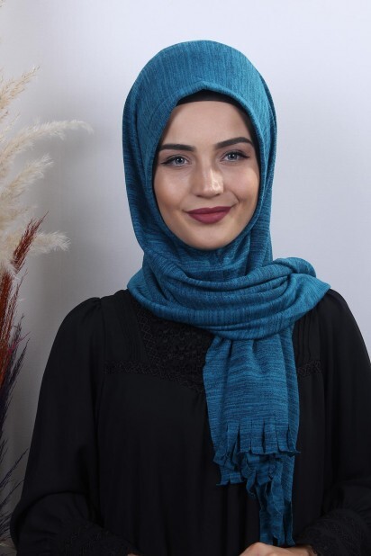 Knitted Shawl - تريكو حجاب عملي شال أزرق بترولي - Hijab