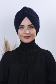 Double Side Bonnet - Two Way Rose Knot Bone Navy Blue - 100284875 - Hijab